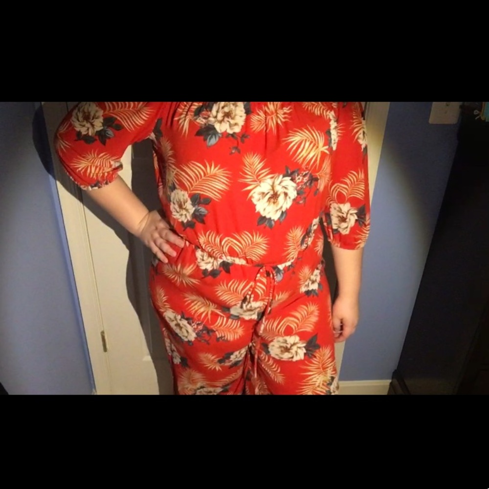 No shoulder red romper